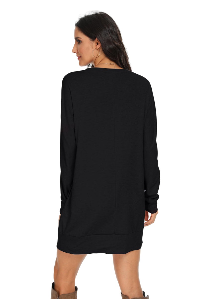 PrinStory Women's Casual Sweater Dresses Fall Winter Crewneck Loose Fit Basic Pullover Tunic Dress with Side Pockets for Work & Weekend Black L - Image 2